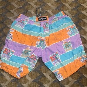 Vilebrequin Men’s Striped Swim Shorts in Orange, Blue & Purple